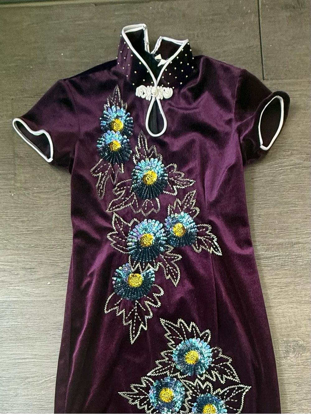 Plum Velvet Floral Embellished Maxi Dress
